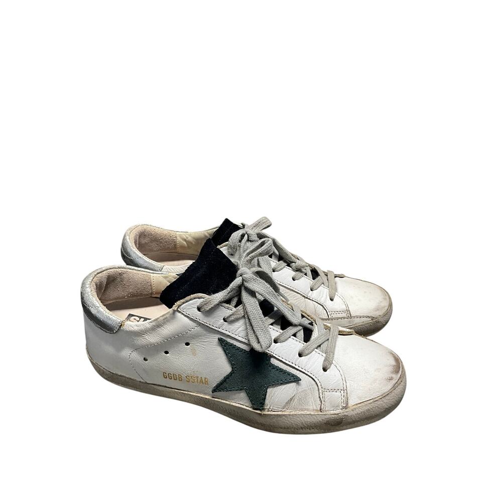 Golden Goose Superstar Sneakers White Leather Green Star Silver Heel - Picture 1 of 10